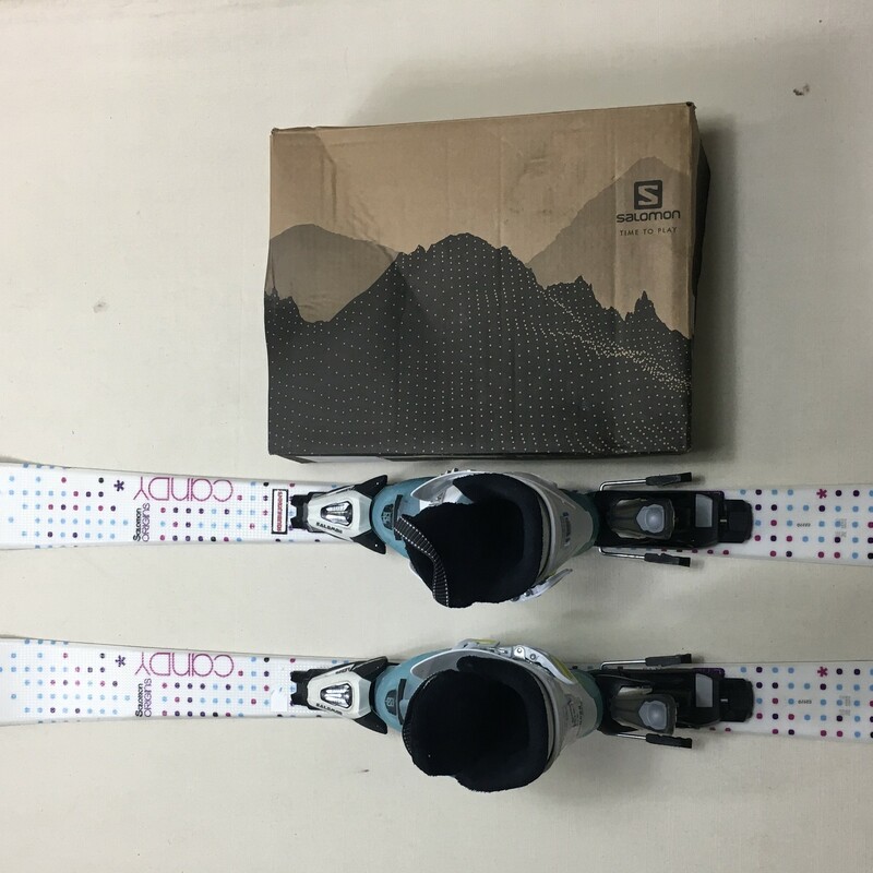 Salomon Skis & Boots, Teal/White
Skis 110cm
Boots T2 RT size 20/246

Comes as a Set
(can be purchased separatly-please inquire)