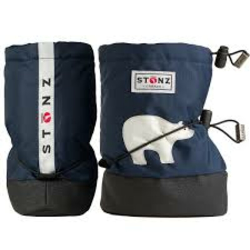 Stonz Booties Polar Bear, Black, Size: Small<br />
NEW! For Fall, Winter, and Spring!<br />
100% Waterproof  600D Nylon Upper<br />
Fleece Insulated<br />
Skid Resistant Bottom<br />
0-9 Months<br />
For Extra Warmth -Layer with a Fleece Bootie Linerz