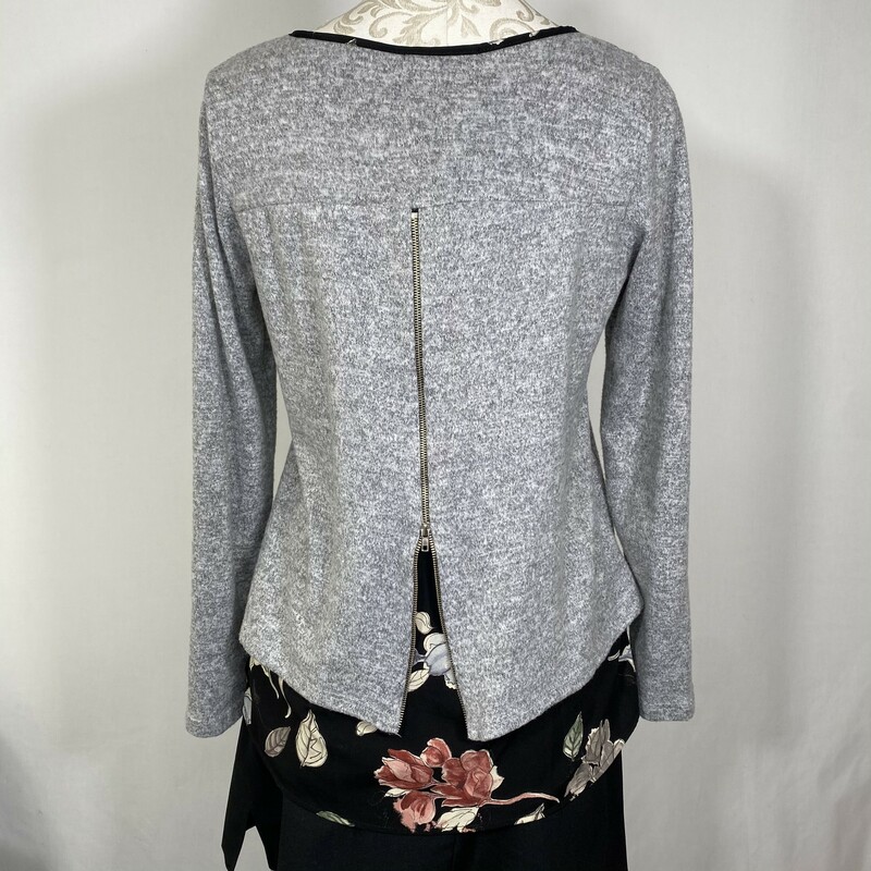Gilli Zipper Back Sweater, Grey, Size: Small floral underlayer 86% polyester 12% rayon 2% spandex