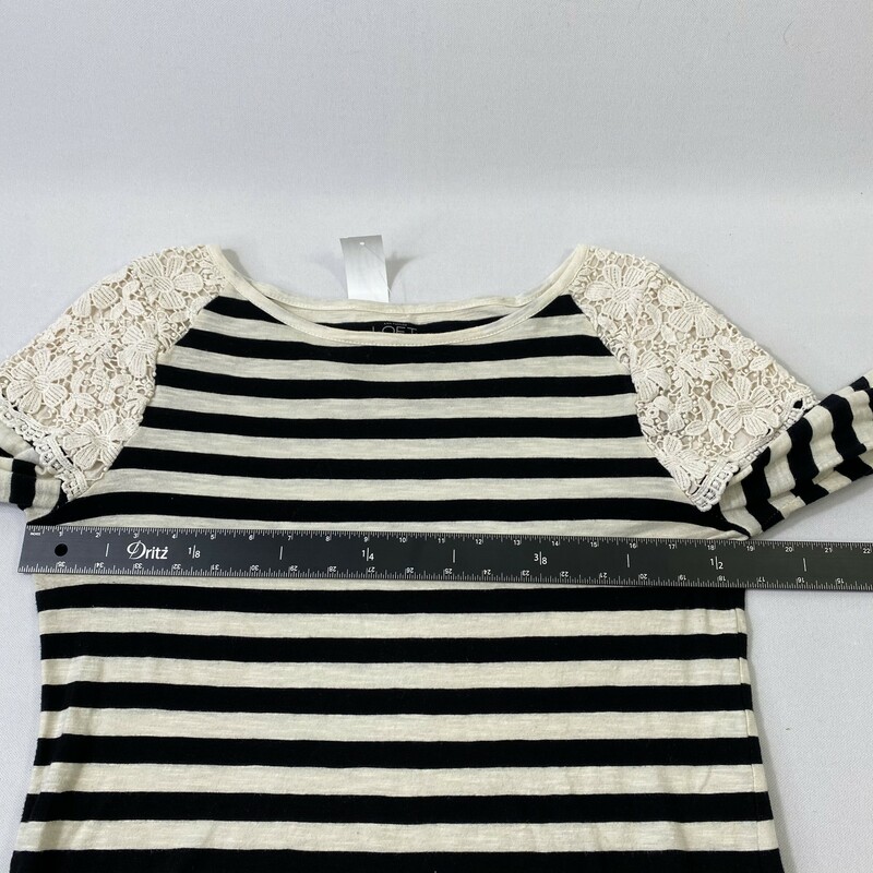 Loft Striped Lace Shoulde, White/bl, Size: Large 100% cotton petite size