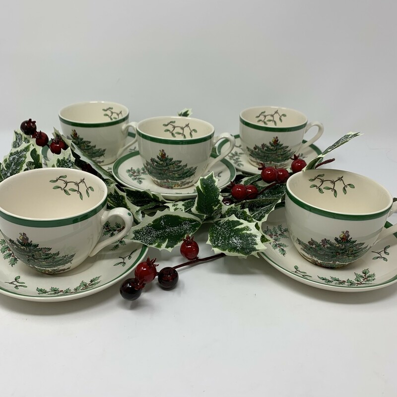 Spode Tea Cup Set Of 9, White, Size: Cups