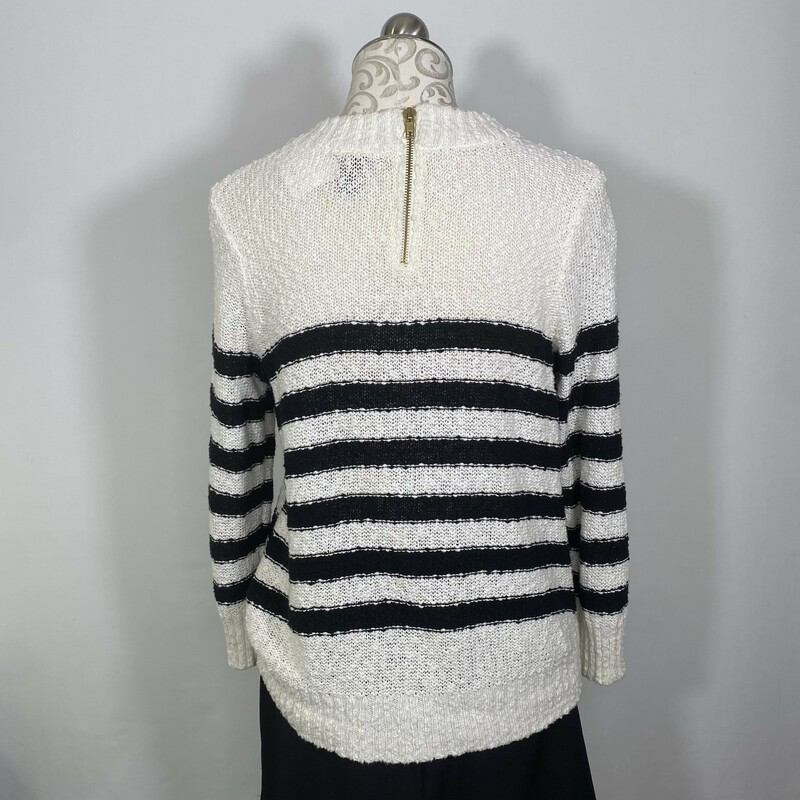 102-173 Hm, White An, Size: Medium white/Black stripe long sleeve sweater