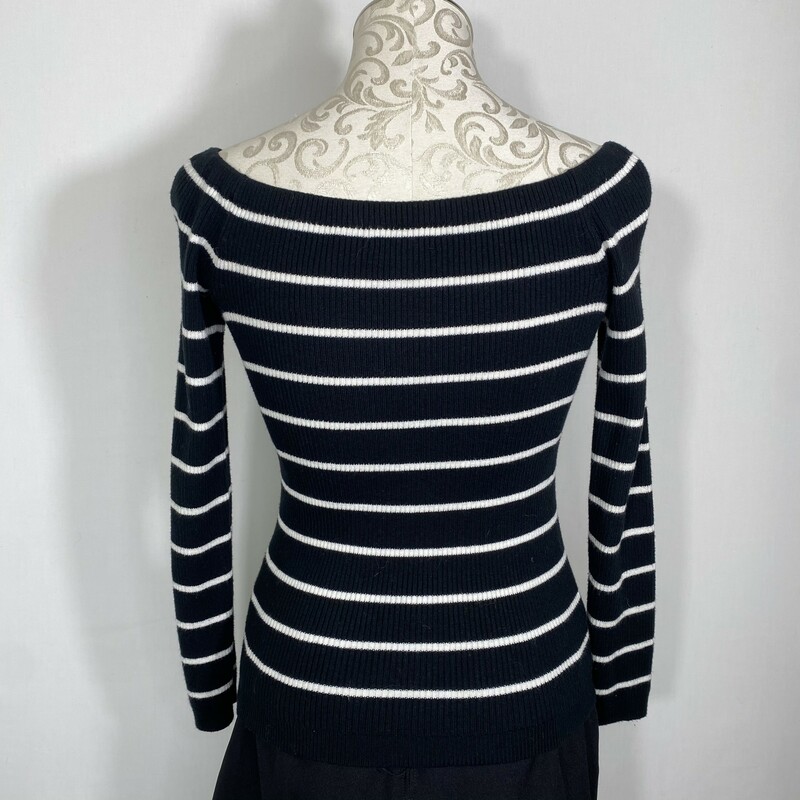 105-258 American Eagle, Black An, Size: Small black and white striped off the shoulder sweater 47% cotton 16% polyester 14% acrylic 13% nylon 8% viscose 2% elastane  good