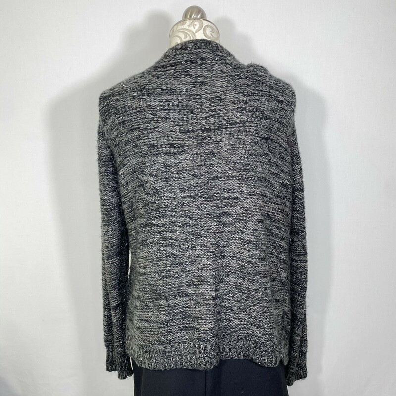 102-051 Elon, Gray, Size: Medium Gray Knitted Cardigan with metallic and fringe on bottom