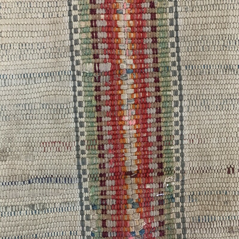 This textile was loomed and used as floor covering. Beautiful vintage piece. Gorgeous farmhouse striped pattern or beach house. Medium to heavy weight and durable, with a slightly stiff, but also floppy feel so it will lie beautifully in the hallway or on stairs! It has some stains and some pulled threads, but overall rug is in a good vintage condition.
Measures approx 195'' x 35''
Please note that this item is vintage and you will experience vintage wear. Also, please make sure to look at all the pictures for a closer visual.
Thank you!