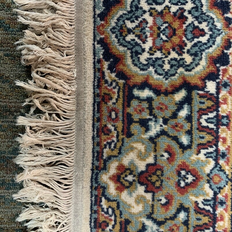 Have a visible wear, needs some cleaning. Overall in a good vintage condition, there is some pulled threads on the edges. Please make sure to look at all the pictures for a closer visual.<br />
Measures approx. 93'' x 67''<br />
Fringe measures 3'' long<br />
Rug is very beautiful, well made, vibrant colors.<br />
Thank you.