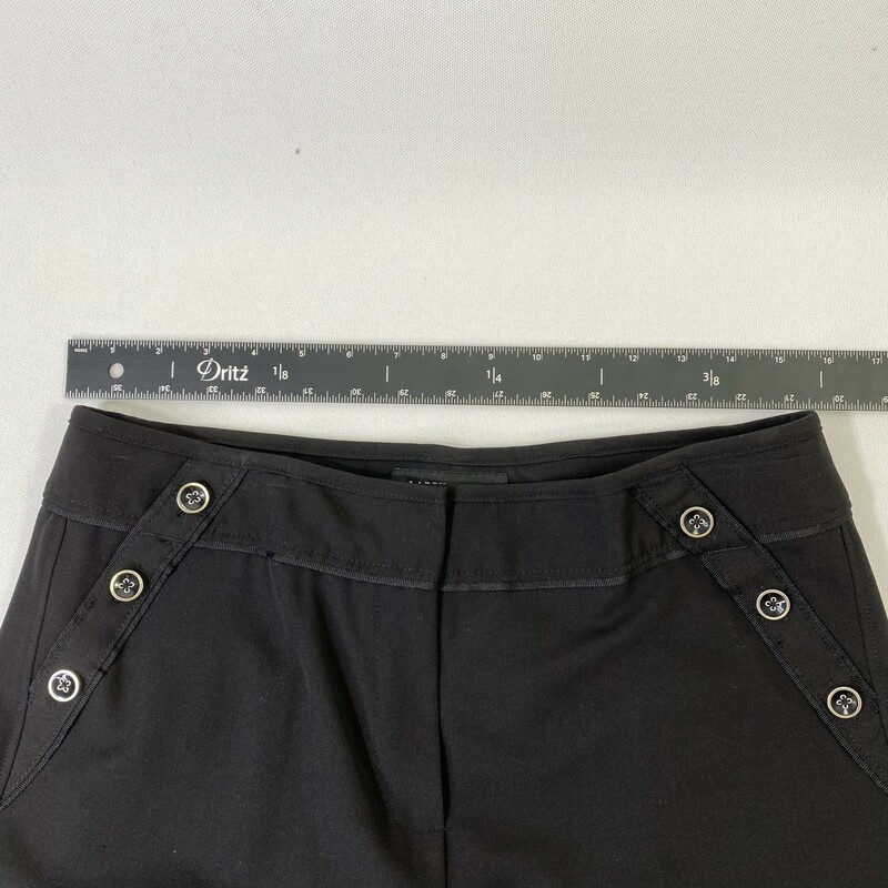 100-0099 Larry Levine, Black, Size: 6 black slacks with buttons on front 71% polyester 26% viscose 3% spadex  Good Condition