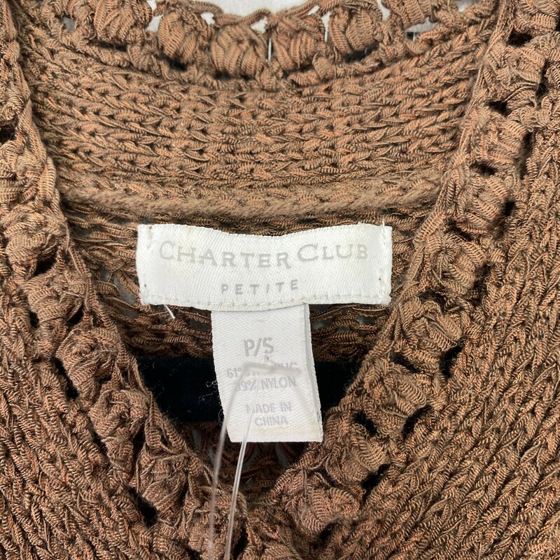 100-0454 Charter Club, Brown, Size: Small brown short sleeve cardigan 61% acrylic 39% nylon   Good Condition