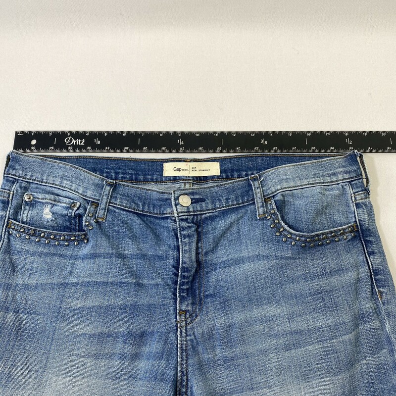 100-0390 Gap, Light Bl, Size: 33 real straight jeans with studs on pockets denim  Good Condition