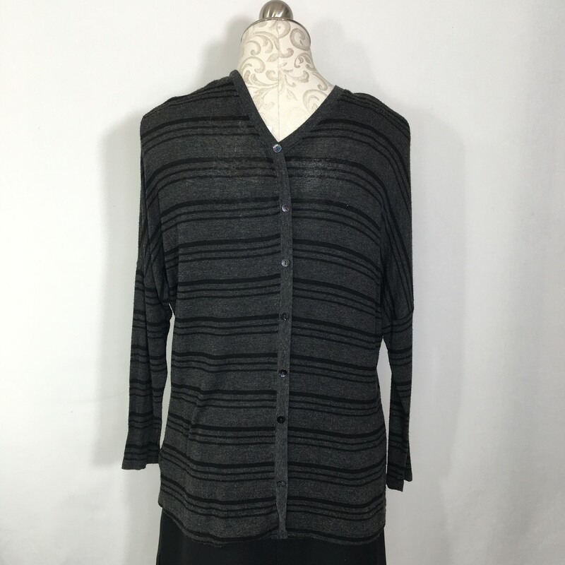 100-0042 Red Haute, Grey, Size: Medium grey light sweater with black stripes and buttons on back 95% rayon 5% spandex  Good Condition