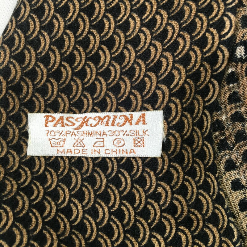 100-0201 Pashmina, Brown, Size: Scarves Brown scarf with Beige and Black detailing  Pashmina/ Silk  Good Condition