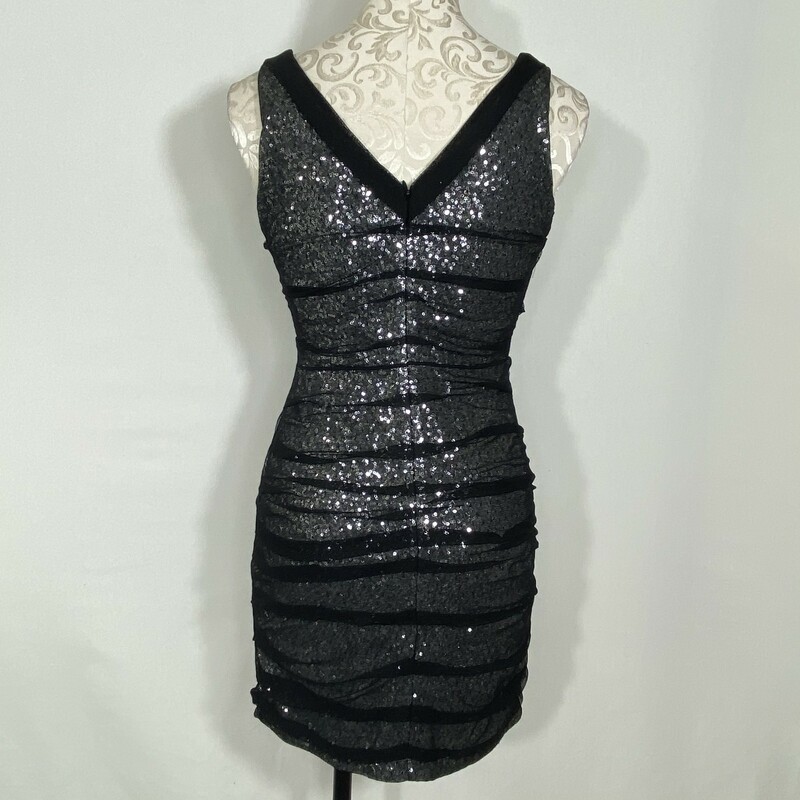 120-375 Express, Black, Size: 4 black sequin dress with  mesh layering 100% nylon  good