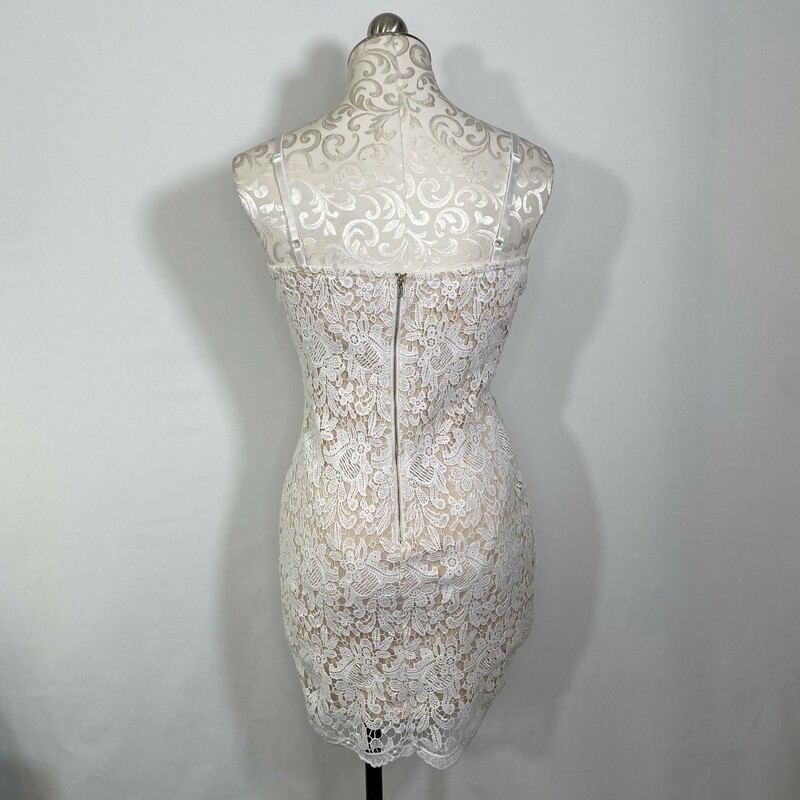115-075 Windsor, White An, Size: Medium white lace shprt dress with nude/tan fabric underneath 100% polyester  good