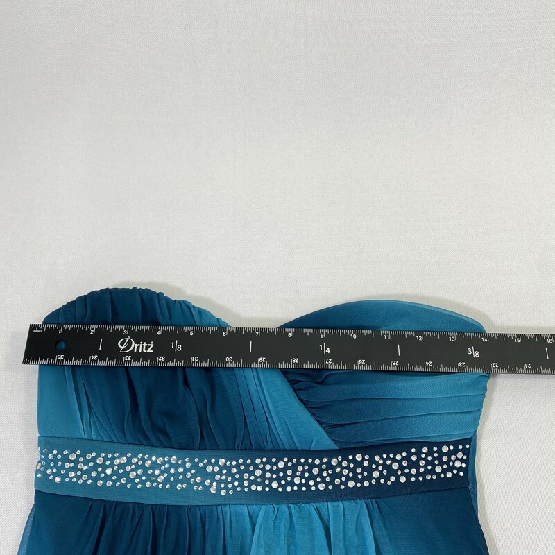 120-013 Trixxi, Blue, Size: Small blue strapless Dress w/ rhinestones 100% polyester