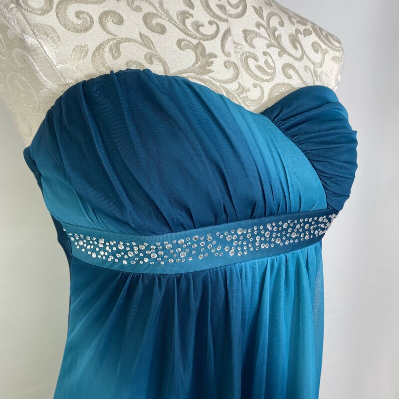 120-013 Trixxi, Blue, Size: Small blue strapless Dress w/ rhinestones 100% polyester
