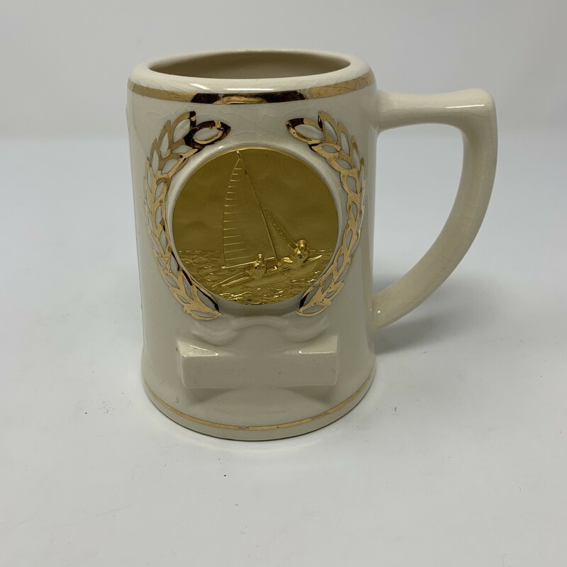 Gold Sailboat Mug, White, Size: Cups