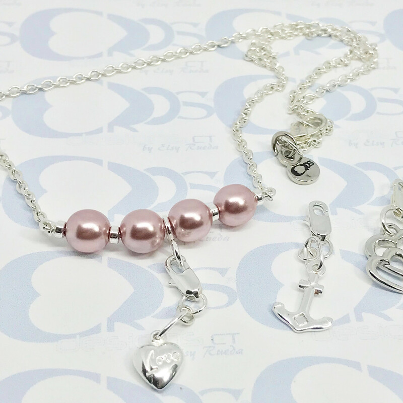 Karly Ne0016-dr 16, Dusty Ro, Size: Necklace
Sterling Silver Accessories-8mm. Czech Pearls-Charms Sets: Depending on Selected Set could be  Sterling Silver or Silver Plated-Chain Length: 16