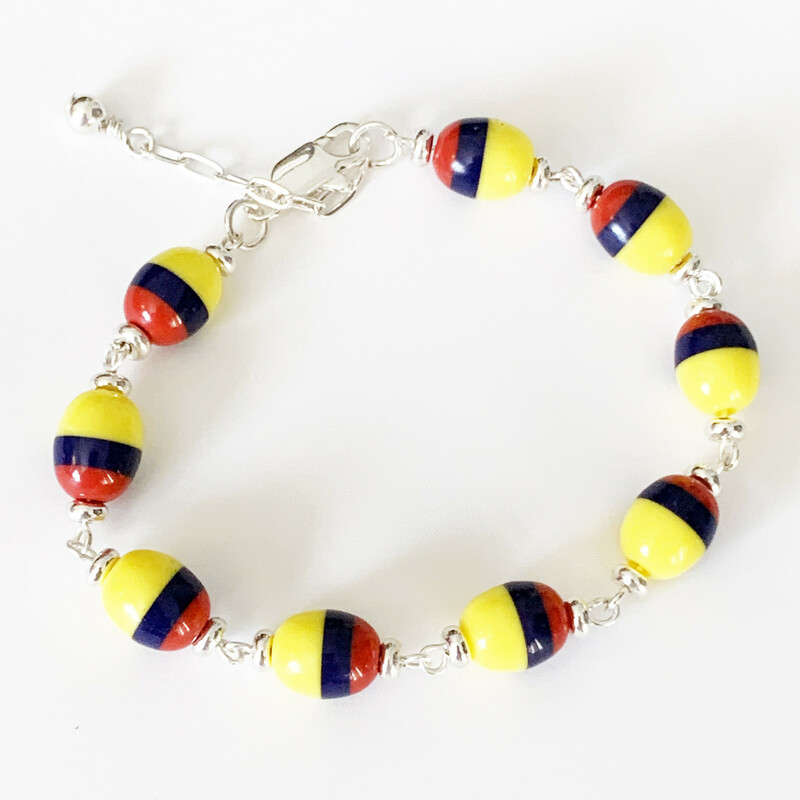 Tricolor Br0031ov-t 7, Yellow-b, Size: Bracelet<br />
8mm Colombian Resine Beads-Sterling Silver Accessories