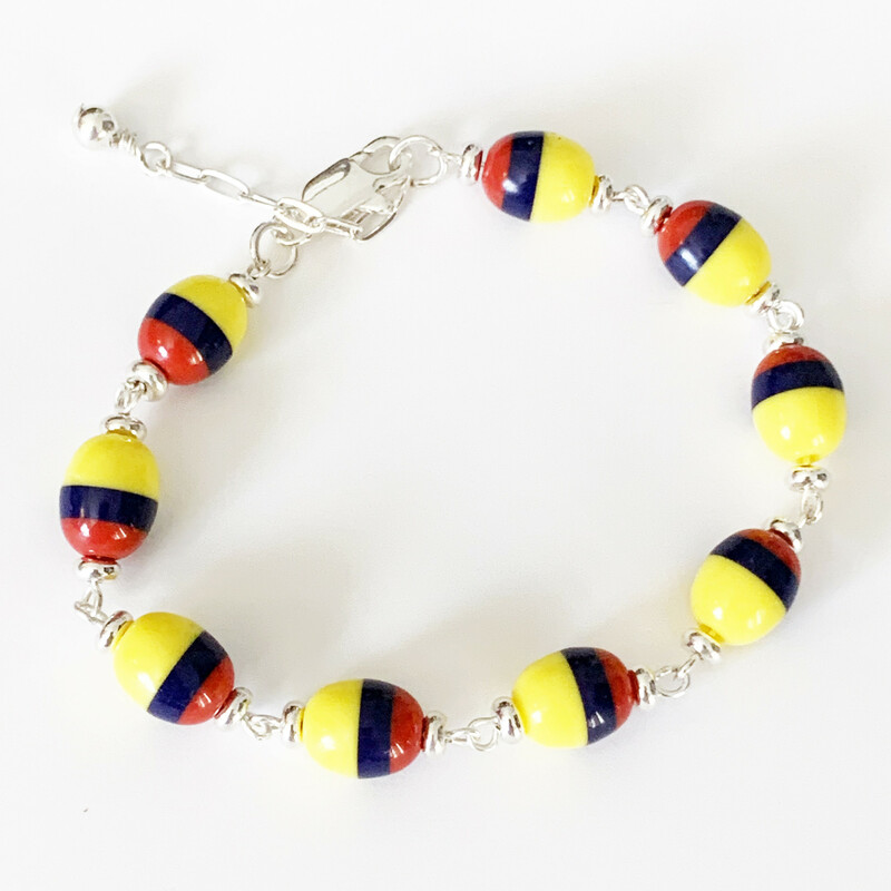 Tricolor Br0031ov-t 7, Yellow-b, Size: Bracelet
8mm Colombian Resine Beads-Sterling Silver Accessories