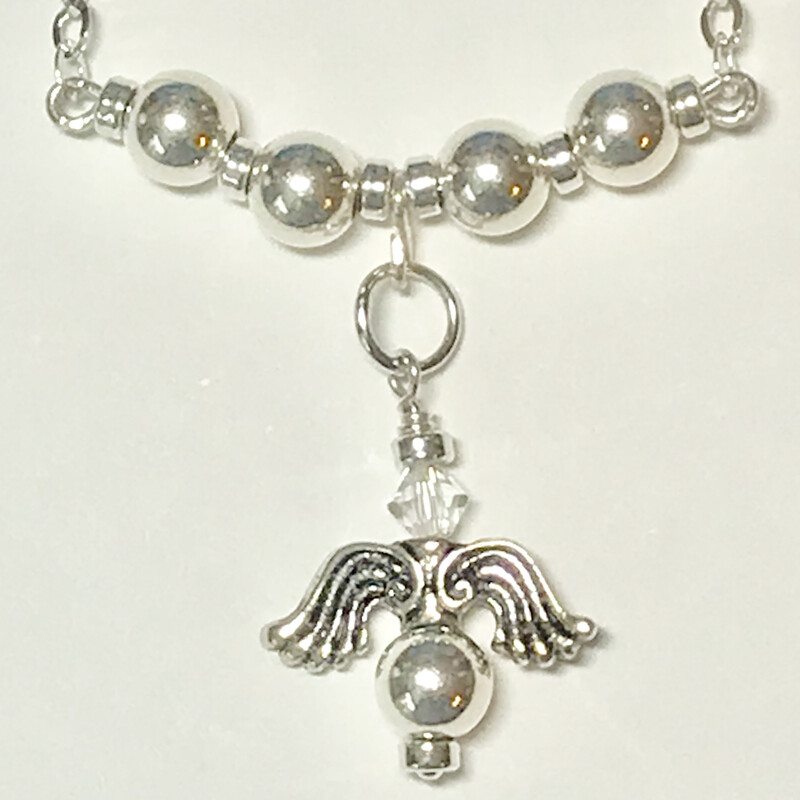 Angsm-sne-004 Ne0038-s 18, Sterling, Size: Necklace<br />
Sterling Silver Accessories - 8mm Sterling Silver Beads - 4mm Swar. Crystals