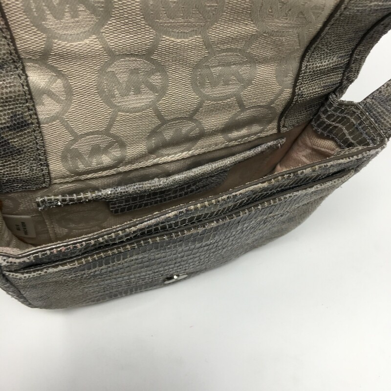 Michael Kors Reptile Skin, Grey, Size: Designer B small bag with silver detailing