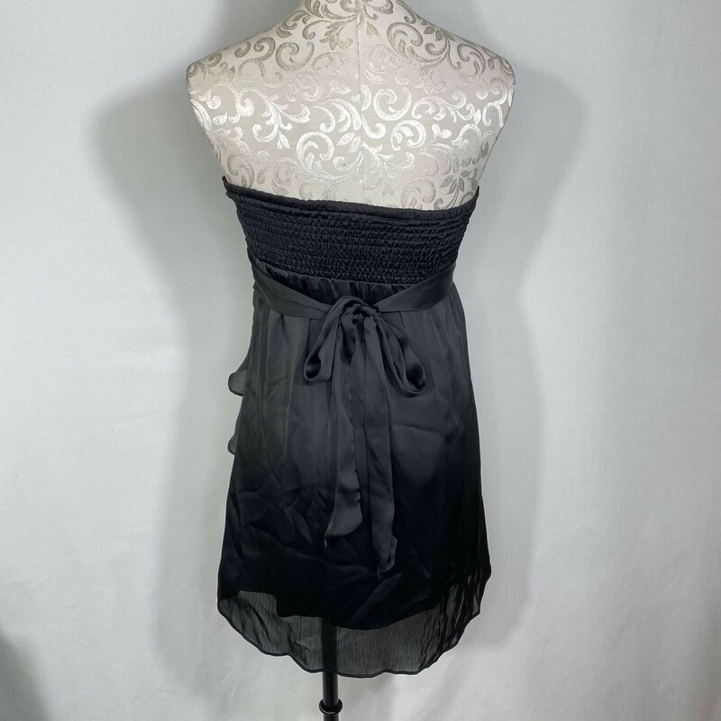125-053 Aggie, Black, Size: Small strapless black dress with textures of roses on it 100% polyester  good
