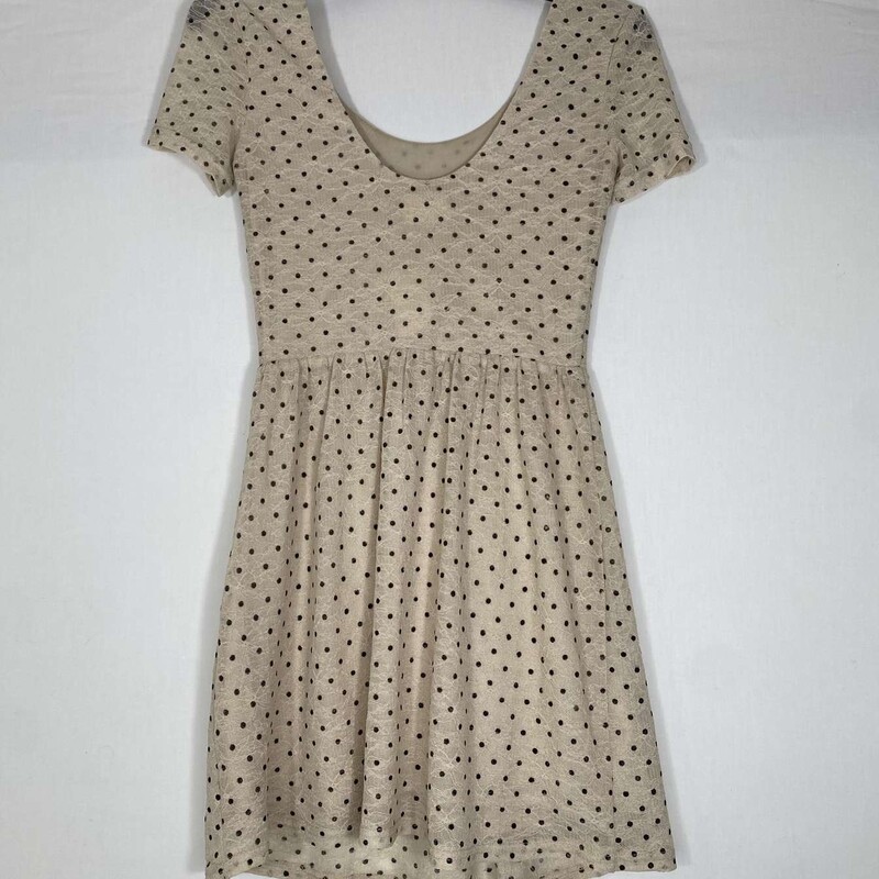 103-001 Pins And Needles, Tan, Size: XS Tan Lacy Dress With Black Polka Dots x  Like New