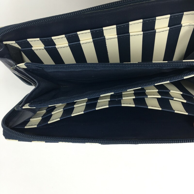 100-0243a Adrienne Vittao, Multi, Size: Wallets blue and white striped wallet leather  good condition