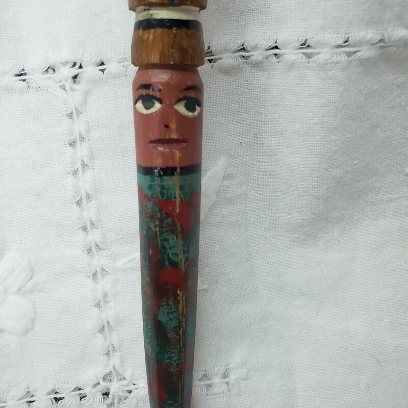 Chief Letter Opener, Carved & Painted Wood 8in
