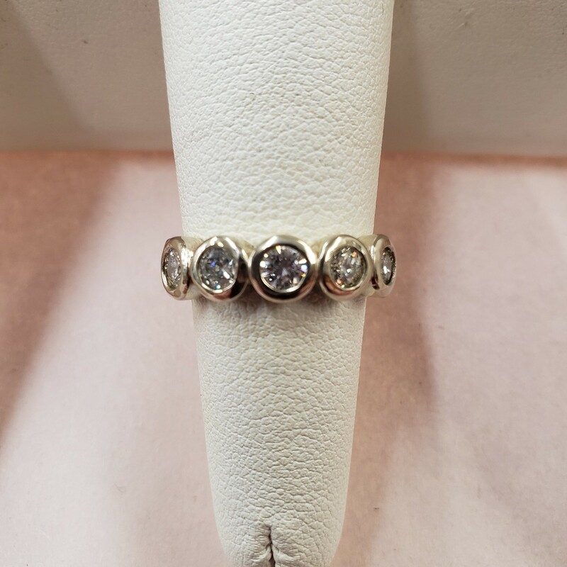 1.08tw G-J 7 Stone Diamond Bezel Set Ring<br />
Affectionately nicknamed The Bubble Ring<br />
Size 6.75-7<br />
<br />
Can be sized up or down for an additional fee<br />
Pictures do not do the jewelry justice.<br />
Photo ID required for pick up of online purchases. We will not ship jewelry purchases.<br />
<br />
<br />
All jewelry has been checked by a Certified Gemological Institute of America (GIA) Accredited Jewelry Professional (AJP) and/or appraised by a certified local jeweler.