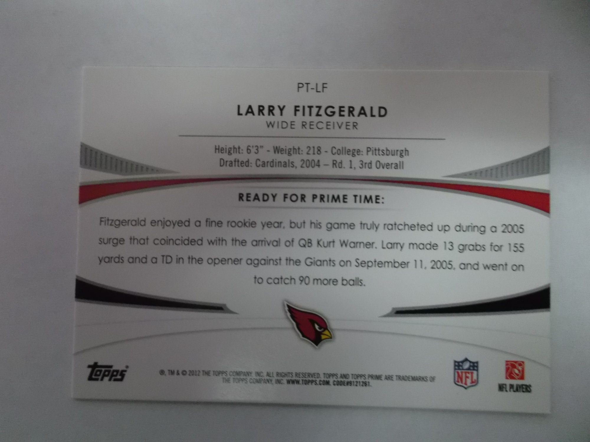 Larry Fitzgerald Topps  Recycled ActiveWear ~ FREE SHIPPING USA ONLY~