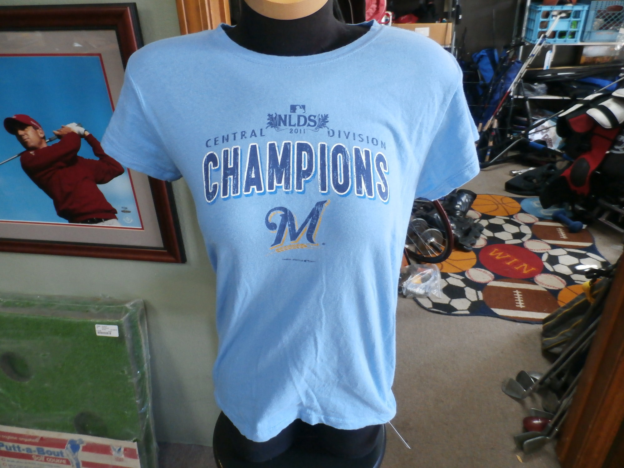 Milwaukee Brewers Majestic MLB T-Shirt - Large Blue Cotton