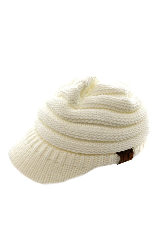 CC Messy Bun Knitted Brim Pony Tail Hat
* 100% Acrylic
Ivory