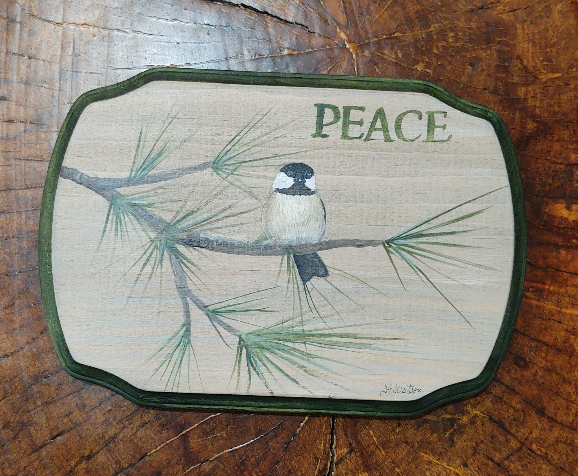 Chickadee Peace
Hand Painted Wooden Plaque
Size: 6.5x9.5 inches