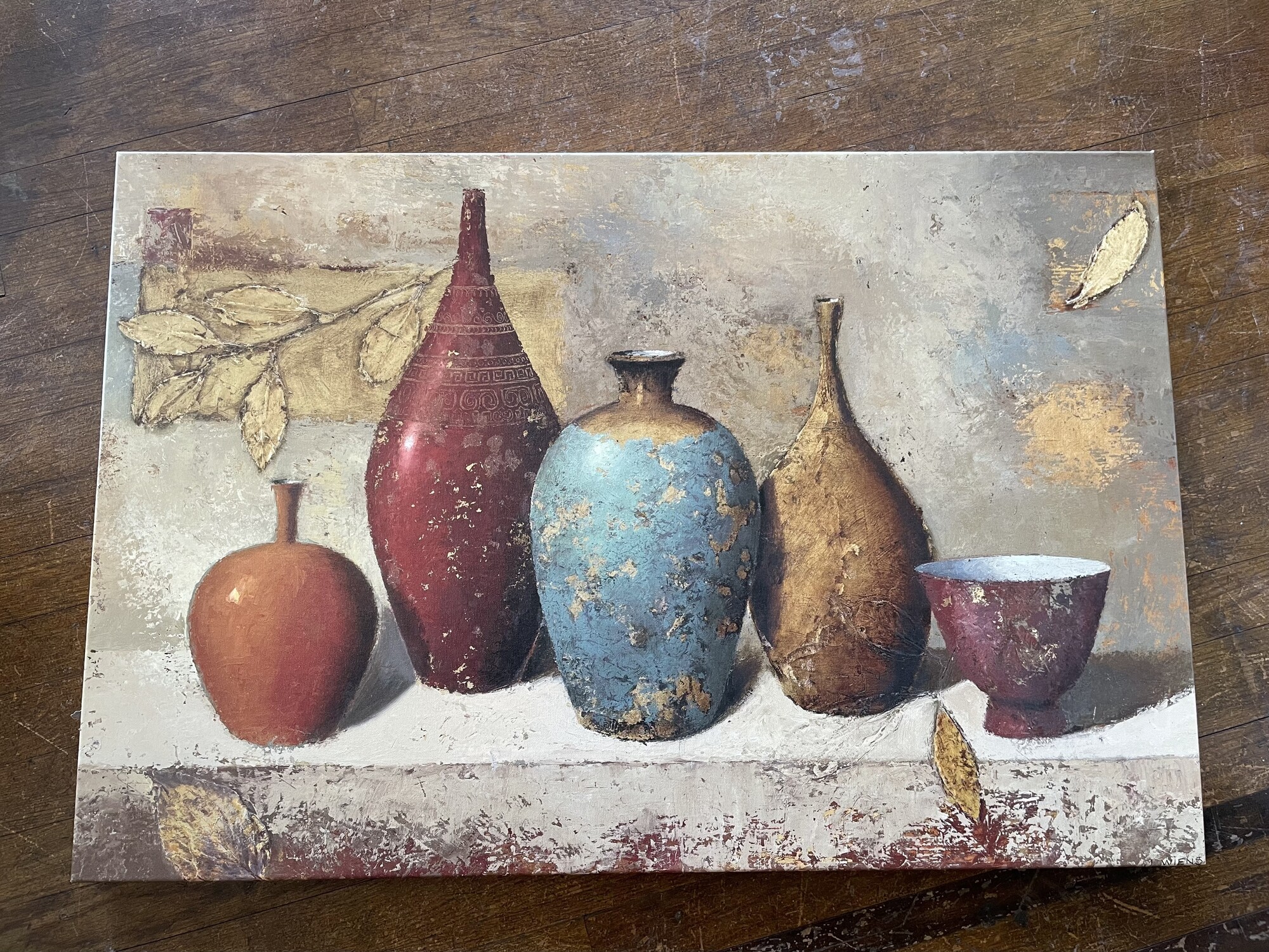 Canvas Of Pottery Vases
Tan, red, blue
Size: 36x24