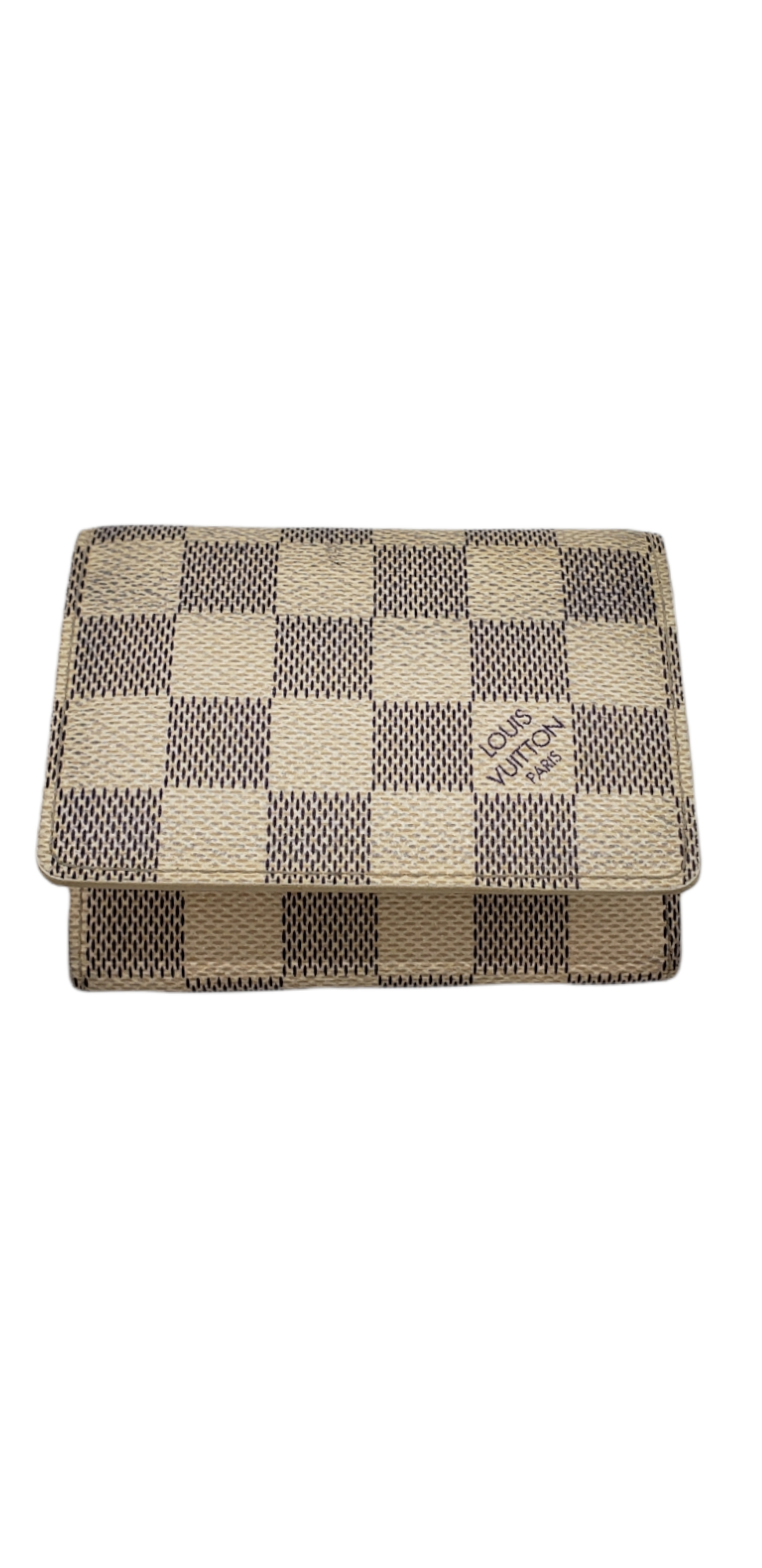Louis Vuitton

Card Holder

Damier Azure

 MM Initials on tope inside flap

Condition: Grerat. Inside no spots just initials. Outside: Wear from Jeans: Ink Transfer: Has not been cleaned