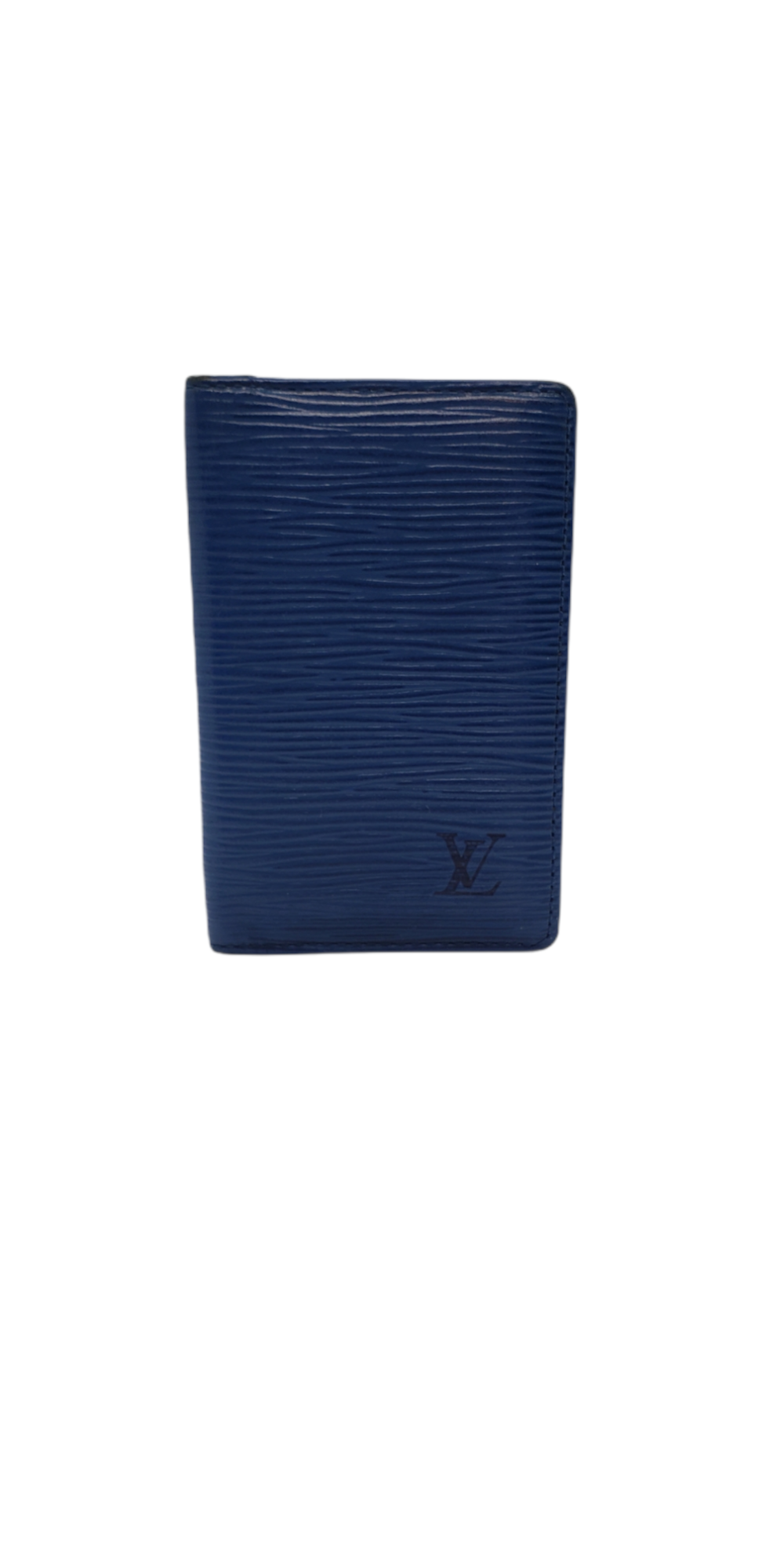 Louis Vuitton

Card Holder Wallet

Epi Leather Blue

1993

Condition:Fair. Outside only wear on corners. inside pockets peeling