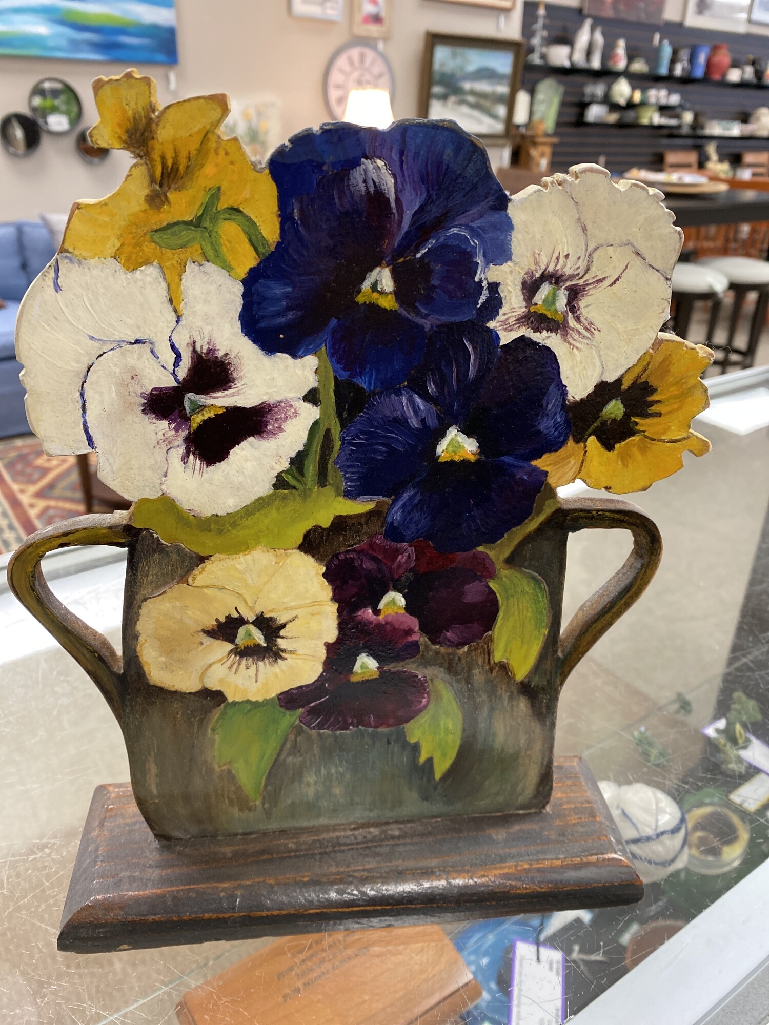 Hand Painted Pansy Shelf Sitter, Multi, Size: 8x11 In