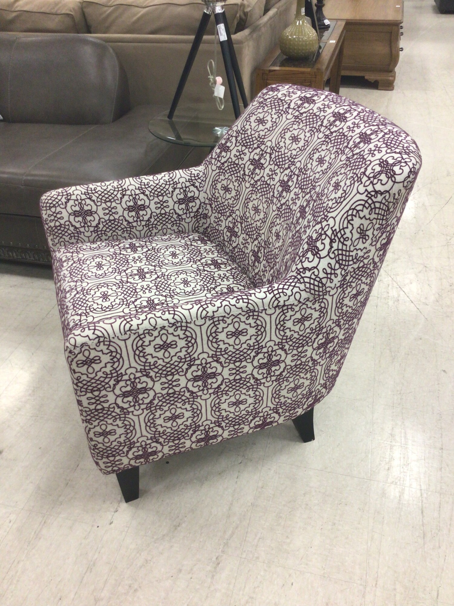 White/Purple Arm Chair, White, Squiggles
30in wide x 35in deep x 34in tall
