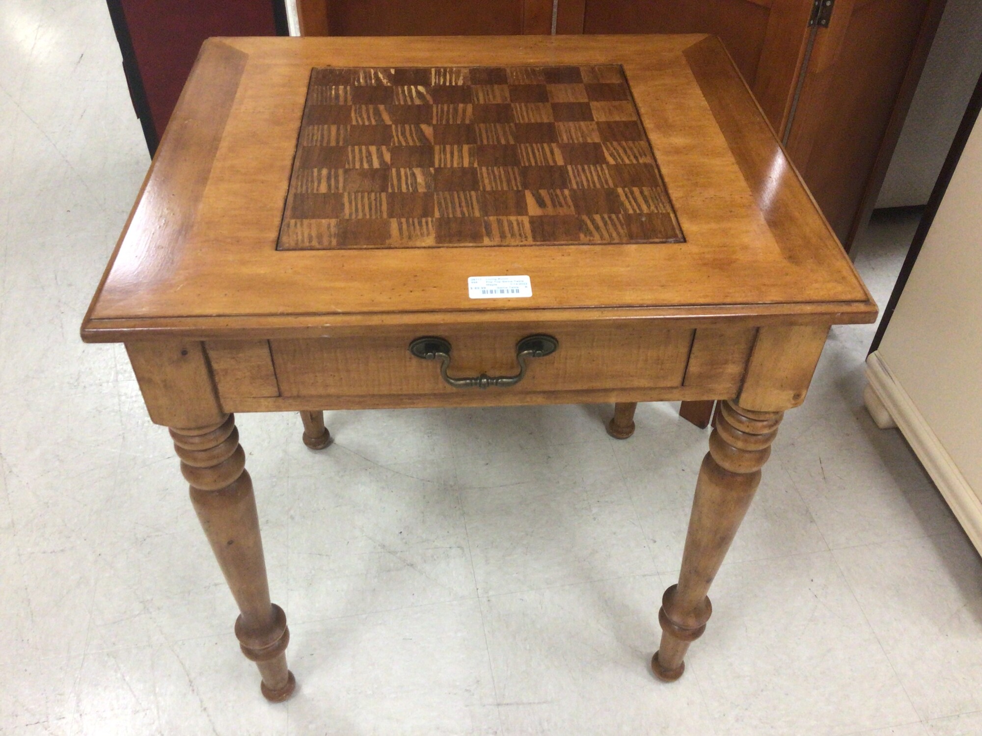 Flip Top Game Table, Maple, Game Table
Checkers/Chess/Backgammon
28in wide x 24in deep x 30.5in tall