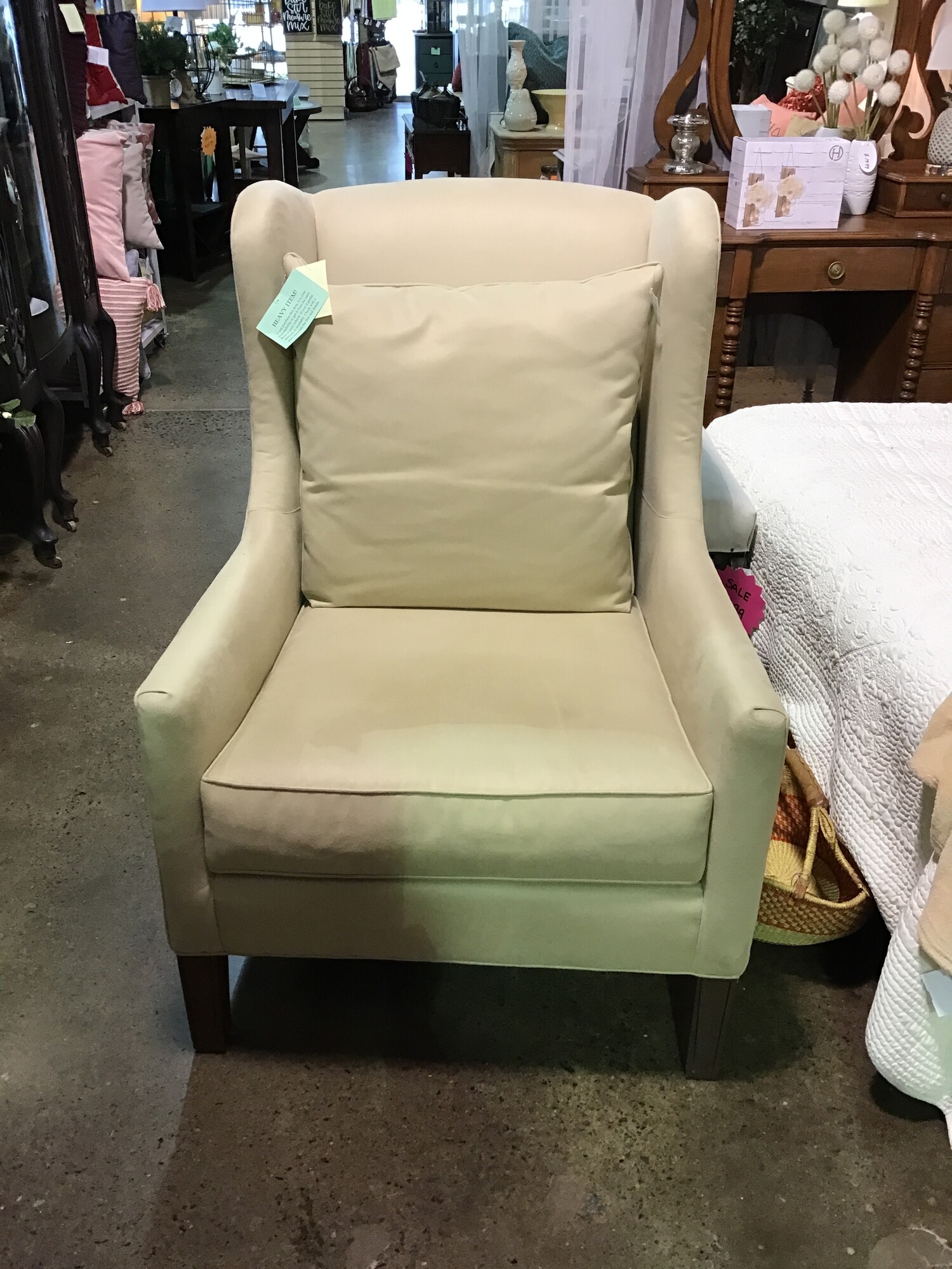 If you are looking for a super comfortable stylish chair, we defnitely have one for you! This neutral cream wingback features flippable cushions and modern styling. Great piece for any room!
Dimensions are 32 in x 36 in x 43 in