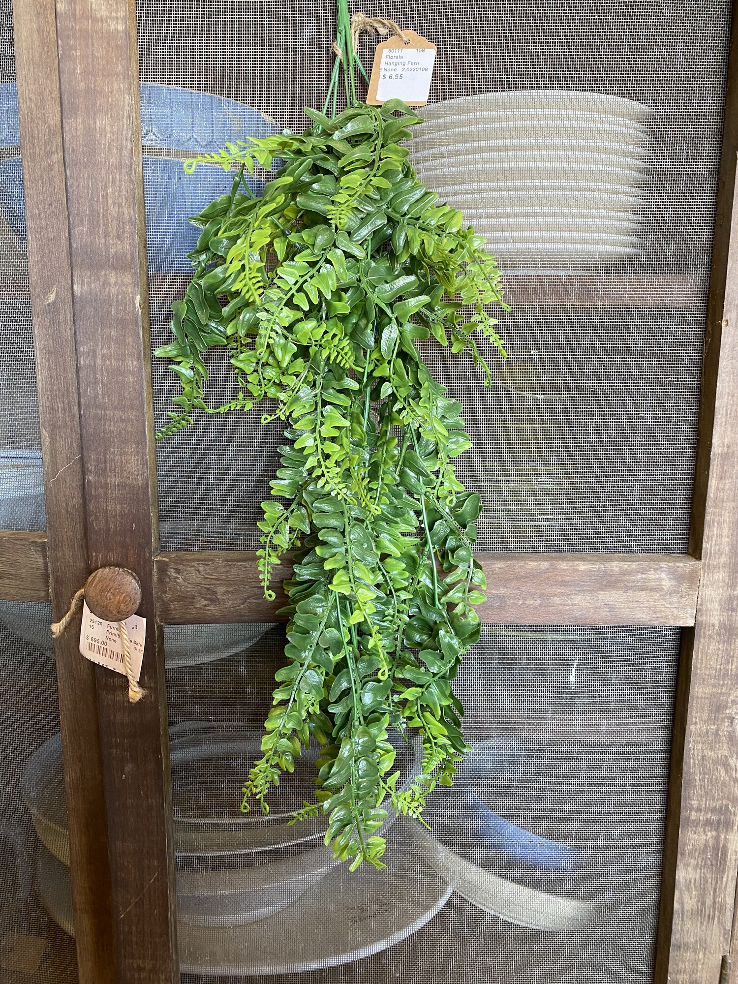 Draping Boston Fern measures 24 inches in length and is made of all plastic  which makes it perfect for use indoors, outdoors or any area that needs a touch of green without the hassel
Picture of vase contains 2 stems