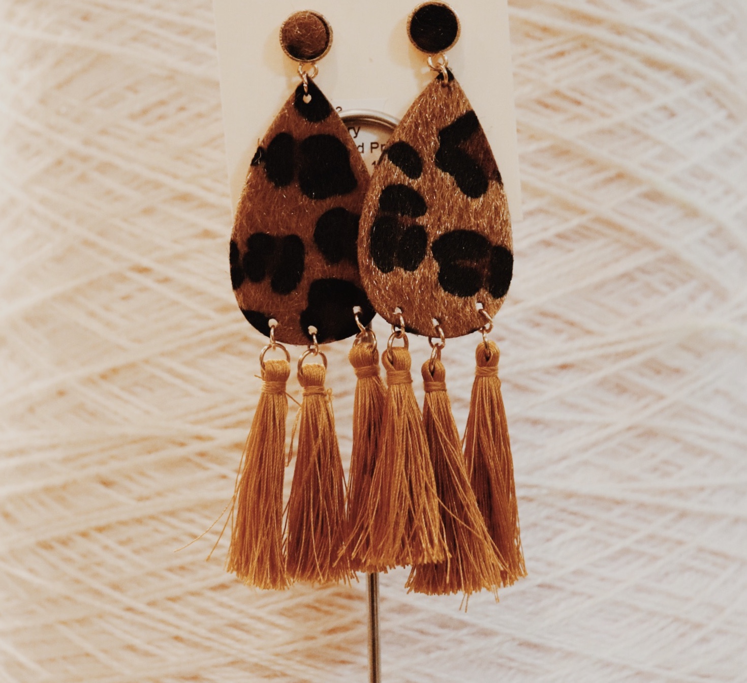 Leopard Print Fringe Tassel Earrings. 5 inches