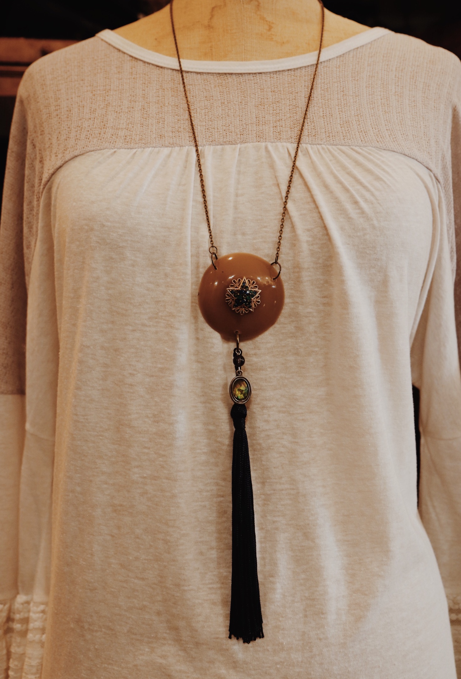 This beautiful, handmade necklace is on a 32 inch chain!
