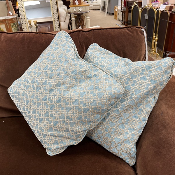 Blue Trellis Print Pillows, Pair, Size: 19x19