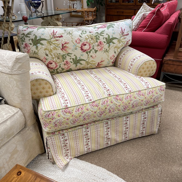 Alan White Yellow Floral Oversized Chair w/Reversible Cushions, Size: 46x41