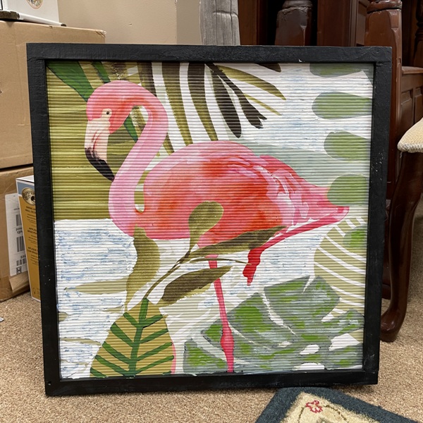 Flamingo On Grasscloth, Size: 23x23
