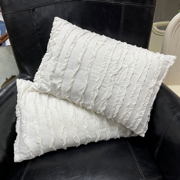 White Ruffle Pillows, Pair, Size: 17x11