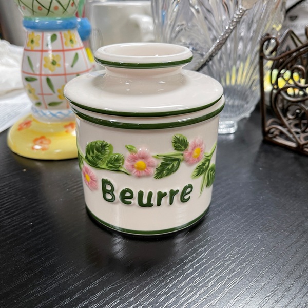 Hand Painted Raised Floral Butter Bell Crock, Size: 5 Tall