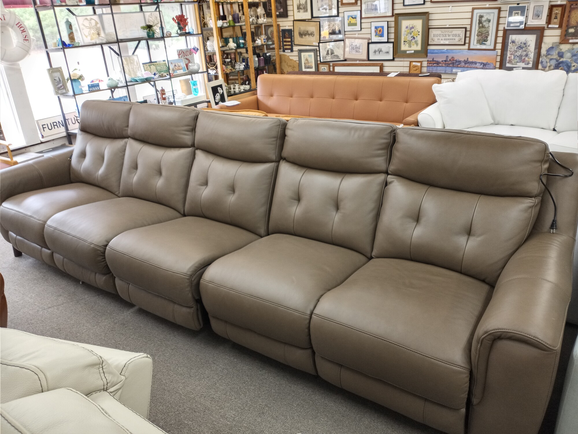 Truffle Brown Sofa dual power recliners real leather!